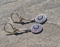 platinum and 18k gold two-tone Art Deco diamond and sapphire target earrings dangle drops