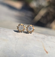 14k gold two-tone diamond estate studs earrings - .18ct tw