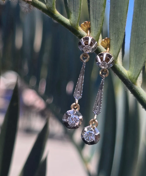 platinum and 14k two-tone diamond antique dangle earrings
