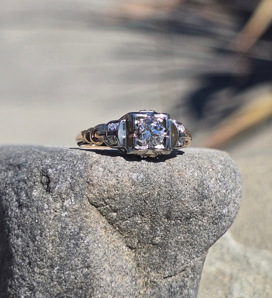 14k-18k gold two-tone c.1930's Art Deco diamond engagement ring
