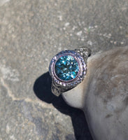 18k white gold blue zircon filigree c.1920's ring