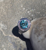 18k white gold blue zircon filigree c.1920's ring
