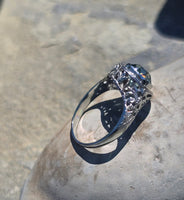 18k white gold blue zircon filigree c.1920's ring