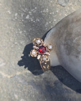 14k gold Victorian pearl & garnet ring