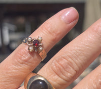14k gold Victorian pearl & garnet ring