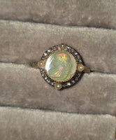 silver & 18ct gold opal cameo, pearl and diamond estate ring