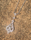 18ct gold Deco c.1920's filigree diamond pendant necklace - platinum chain