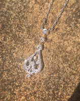 18ct gold Deco c.1920's filigree diamond pendant necklace - platinum chain
