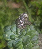 14k gold two tone Deco filigree diamond glove shield estate ring
