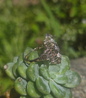 14k gold two tone Deco filigree diamond glove shield estate ring