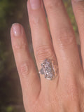 14k gold two tone Deco filigree diamond glove shield estate ring