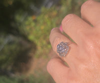 14k gold two tone Deco filigree diamond glove shield estate ring