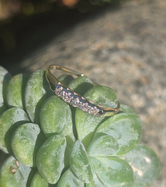 14k gold two-tone 5 diamond estate wedding stackable band