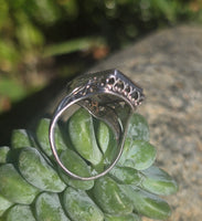14k white gold c.20s filigree Deco diamond black onyx & quartz ring