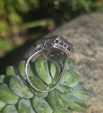 14k white gold c.20s filigree Deco diamond black onyx & quartz ring