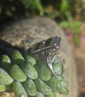 14k white gold c.20s filigree Deco diamond black onyx & quartz ring