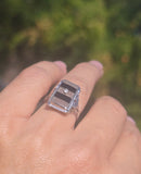 14k white gold c.20s filigree Deco diamond black onyx & quartz ring