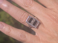 14k white gold c.20s filigree Deco diamond black onyx & quartz ring