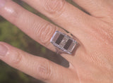 14k white gold c.20s filigree Deco diamond black onyx & quartz ring