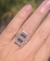 14k white gold c.20s filigree Deco diamond black onyx & quartz ring
