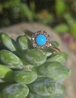 14k yellow gold Victorian turquoise and rose cut diamond halo ring