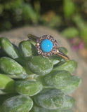 14k yellow gold Victorian turquoise and rose cut diamond halo ring