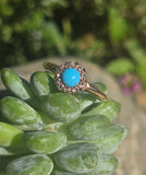14k yellow gold Victorian turquoise and rose cut diamond halo ring