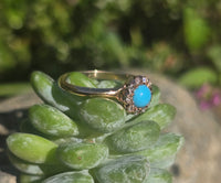 14k yellow gold Victorian turquoise and rose cut diamond halo ring