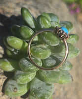 14k yellow gold Victorian turquoise and rose cut diamond halo ring