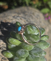 14k yellow gold Victorian turquoise and rose cut diamond halo ring