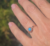 14k yellow gold Victorian turquoise and rose cut diamond halo ring