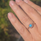 14k yellow gold Victorian turquoise and rose cut diamond halo ring