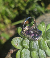 14k white gold filigree amethyst and diamond c.1920's antique ring