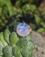 14k gold man in the moon carved quartz face antique ring