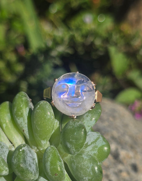 14k gold man in the moon carved quartz face antique ring