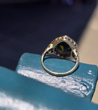 14k gold filigree green tourmaline estate ring