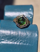 14k gold filigree green tourmaline estate ring