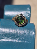 14k gold filigree green tourmaline estate ring