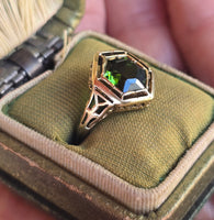 14k gold filigree green tourmaline estate ring