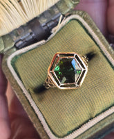 14k gold filigree green tourmaline estate ring
