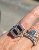 14k white gold c.20s filigree Deco diamond black onyx & quartz ring