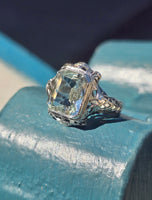 14k white gold c.1920's filigree aquamarine and diamond ring SMCO