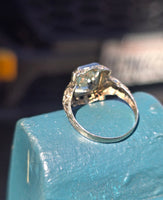 14k white gold c.1920's filigree aquamarine and diamond ring SMCO