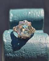 14k white gold c.1920's filigree aquamarine and diamond ring SMCO