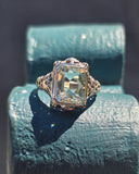 14k white gold c.1920's filigree aquamarine and diamond ring SMCO