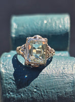 14k white gold c.1920's filigree aquamarine and diamond ring SMCO