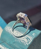 14k white gold filigree amethyst and diamond c.1920's antique ring