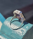 14k white gold filigree amethyst and diamond c.1920's antique ring