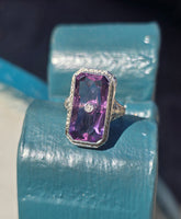 14k white gold filigree amethyst and diamond c.1920's antique ring