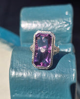 14k white gold filigree amethyst and diamond c.1920's antique ring